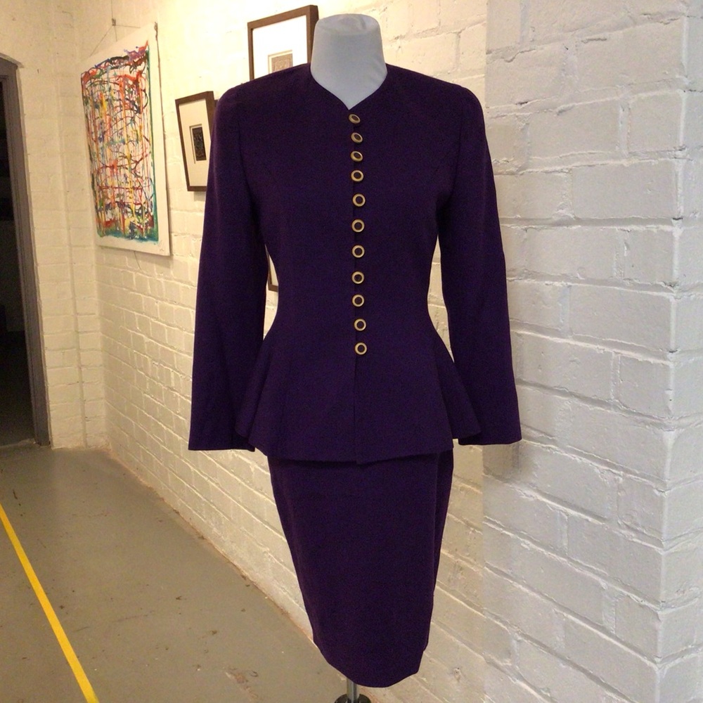 1980s Lilli Ann Peplum Style Purple Suit
